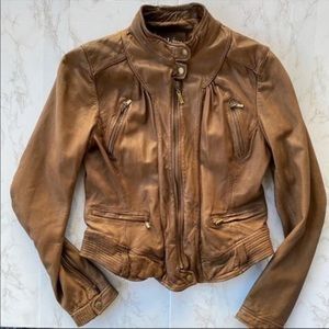 Cole Haan Women Bomber Jacket Brown Lambskin Small